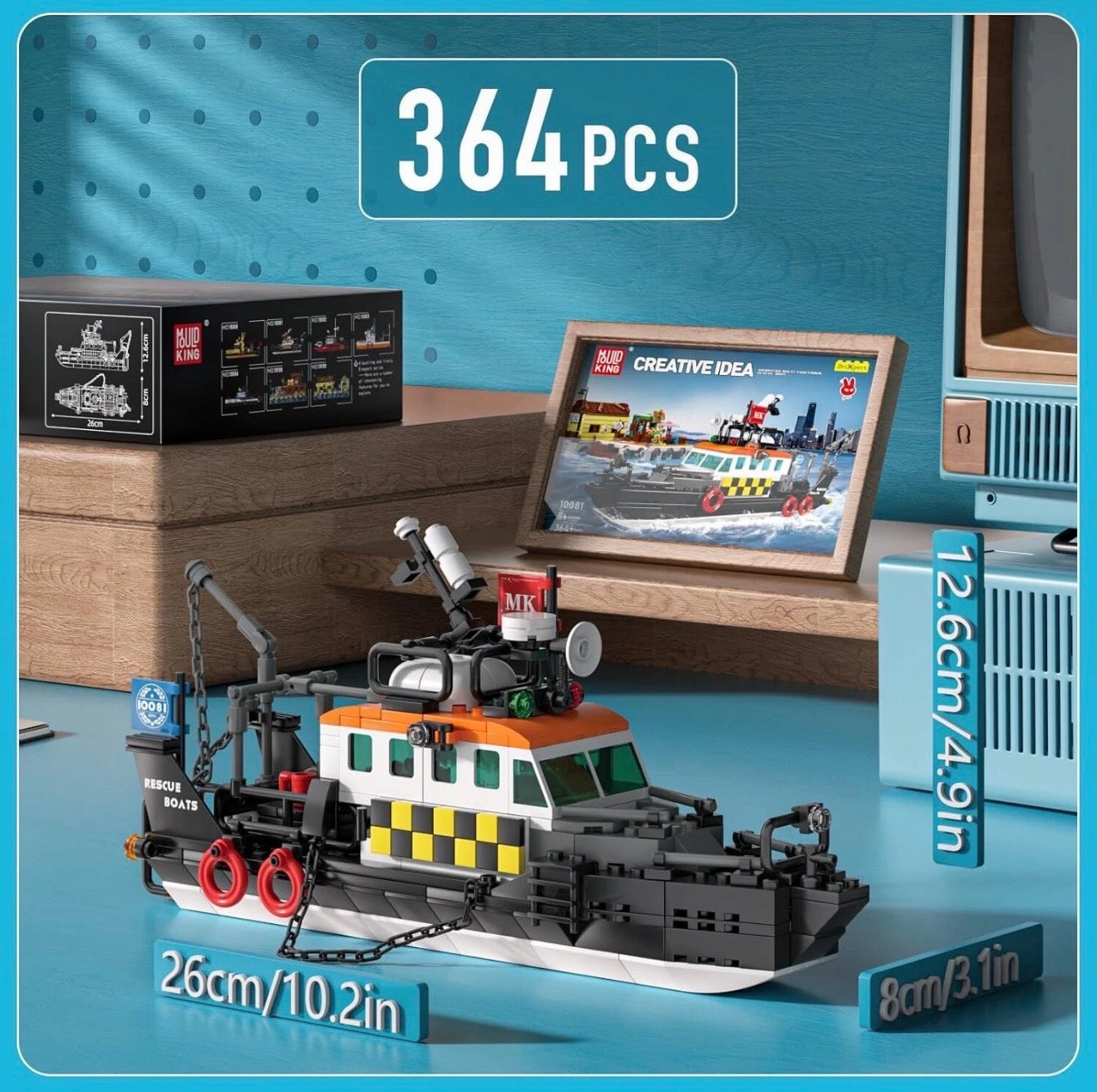 Mould King 10081 British Rescue Boat Building Set – 364 Pieces